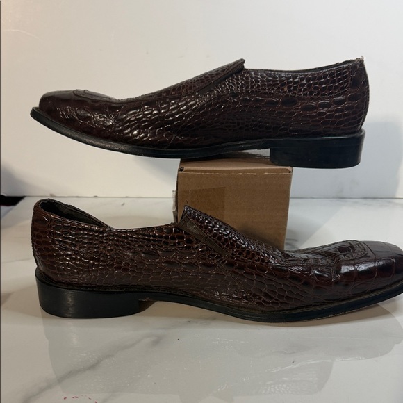 STACY ADAMS 24996 GALINDO MENS SLIP ON BROWN LEATHER CROCODILE PRINT US 12 - Picture 5 of 5